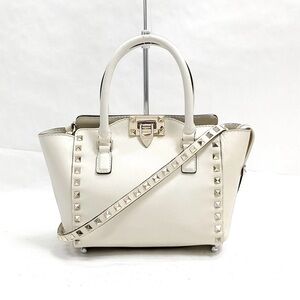 Valentino Garavani Rockstud Hand Bag  White Leather